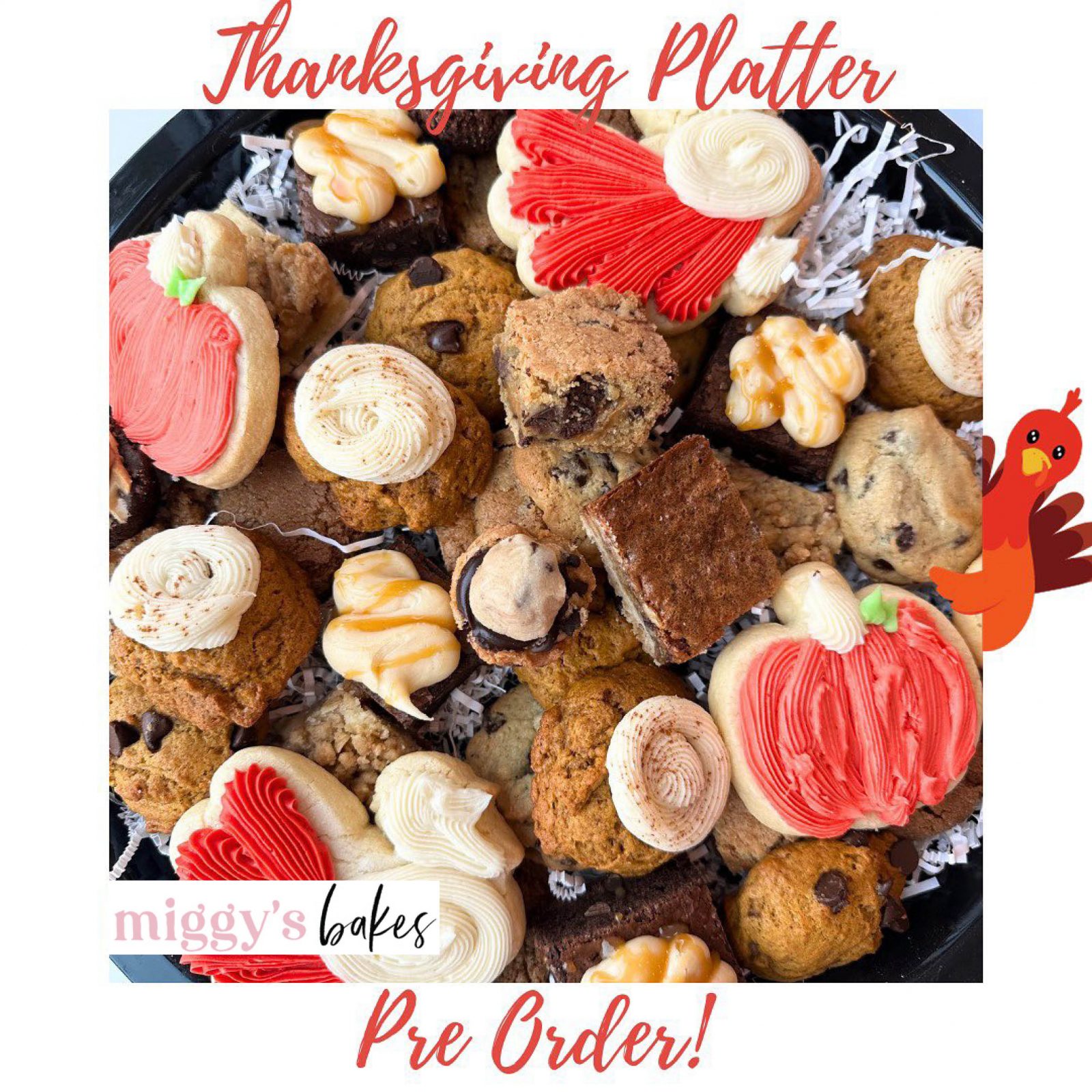 A tray of cookies with the words thanksgiving platter.