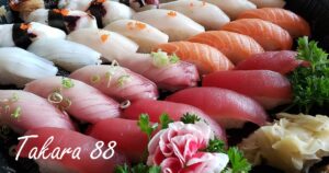 a close up of a plate of sushi