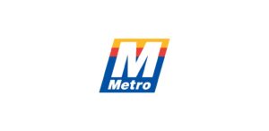 a metro logo on a white background