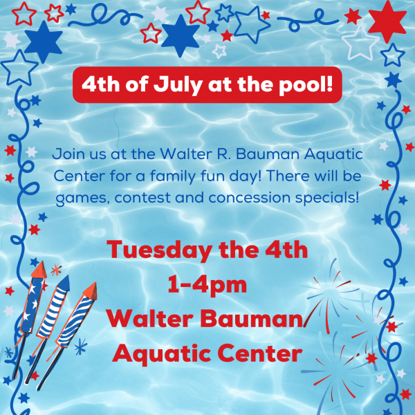 a flyer for the 4th of july at the pool.