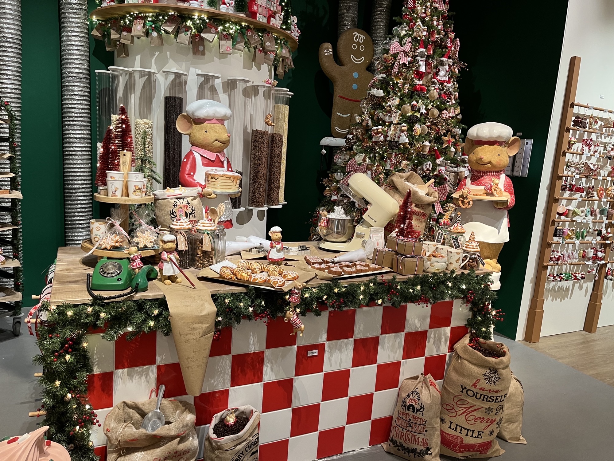 A display of christmas decorations in a store.