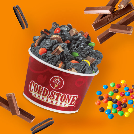 Coldstone ice cream with chocolate chips and candy.