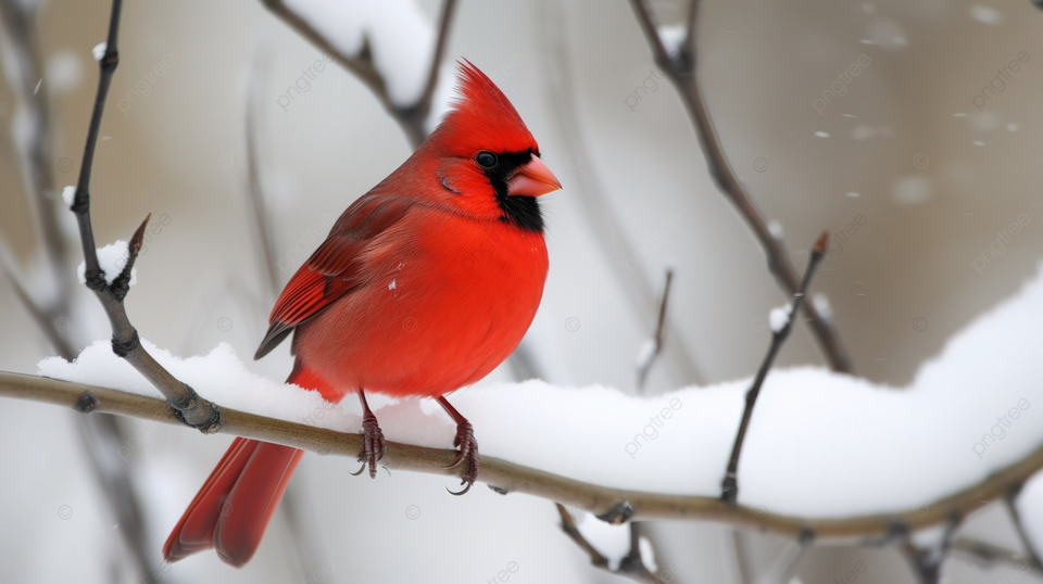 A red cardinal sitting on a branch in the snow.