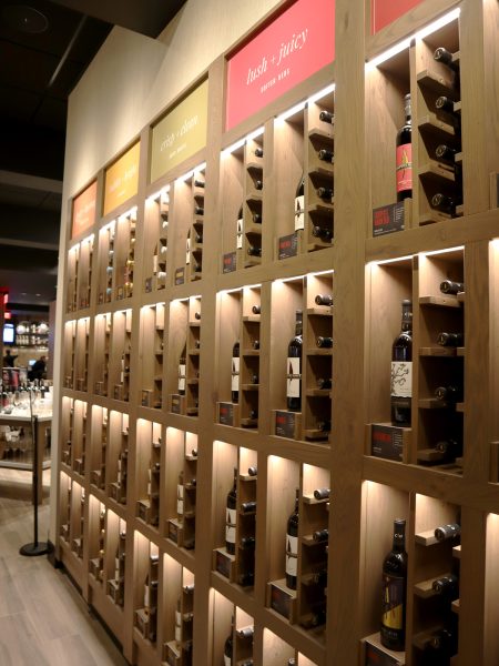 A wall of wine bottles.