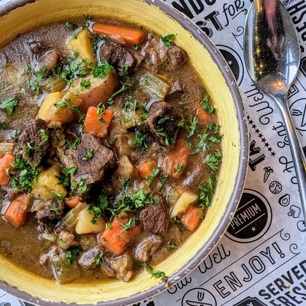 Bowl of Irish stew (beef, vegetables), by Longtable Beer Cafe