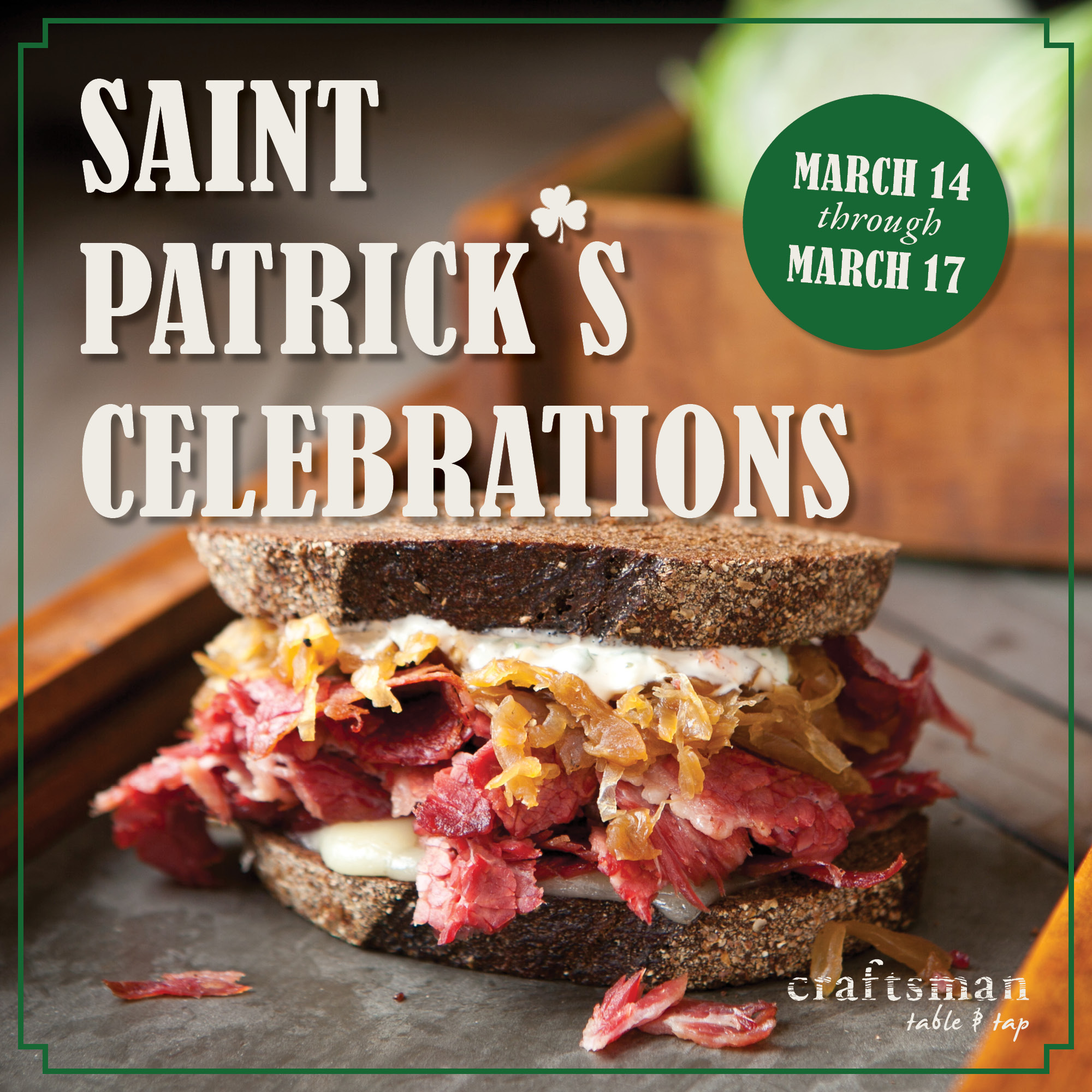 A sandwich with the words saint patrick's celebrations.